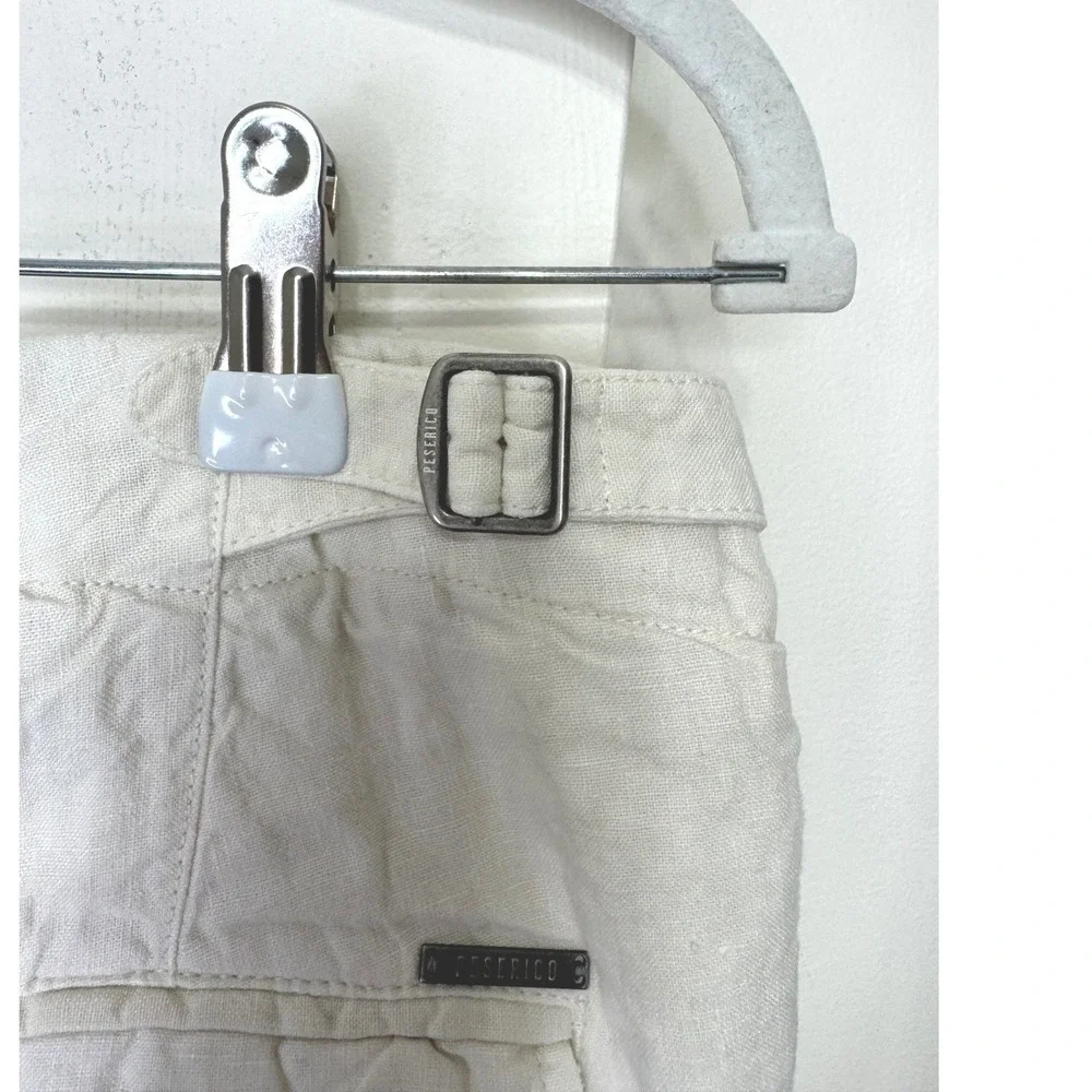 Peserico Linen Pants Side Buckles Mens 32 Cream